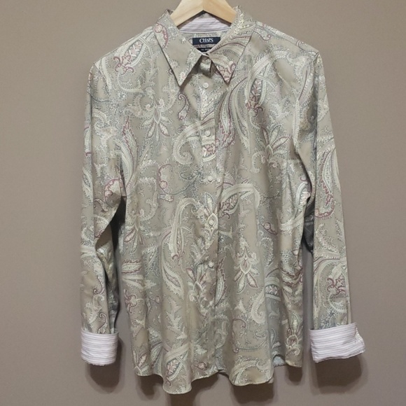 Chaps L tan paisley button down shirt - Picture 1 of 6